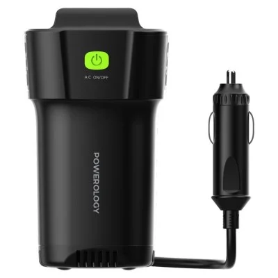 Powerology 150W Inverter Ac Universal Usb A 2Type-C Dc Car - Black